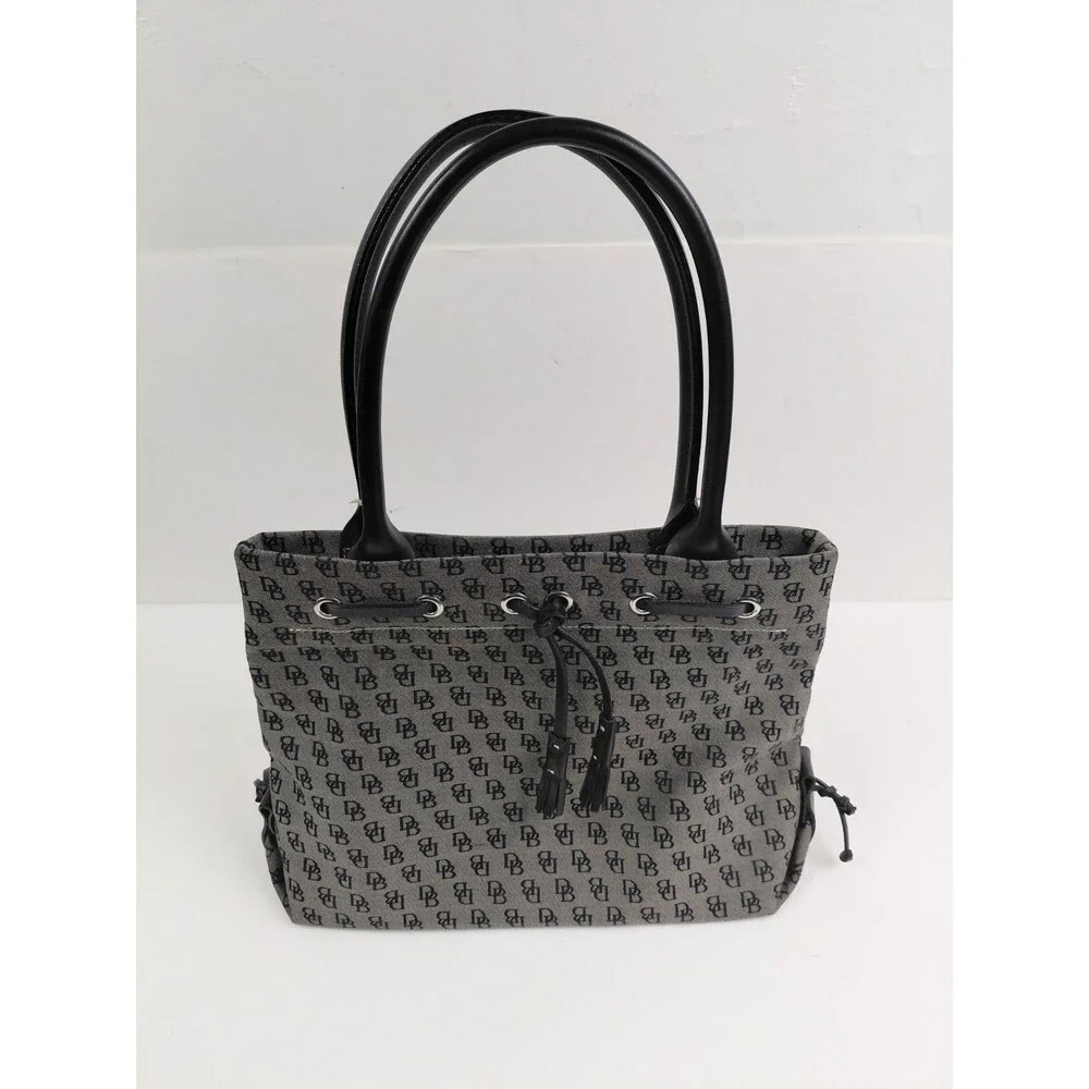 Vintage Y2K Dooney & Bourke Gray Black Monogram Handbag Canvas Leather